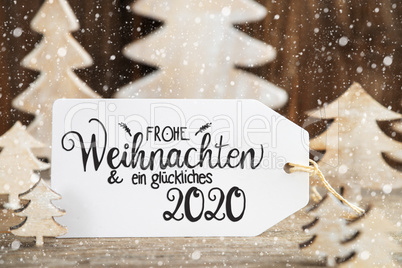 Christmas Tree, Label, Glueckliches 2020 Means Happy 2020, Snowflakes