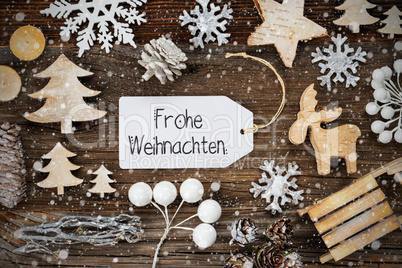 Label, Frame, Decoration, Frohe Weihnachten Means Merry Christmas, Snowflakes