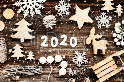 Rustic Wooden Christmas Decoration, 2020, Seld And Tree, Snowflakes