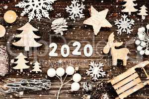 Rustic Wooden Christmas Decoration, 2020, Seld And Tree, Snowflakes