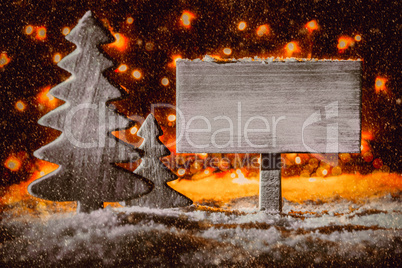 Rustic Sign, Retro Christmas Tree, Copy Space, Snow