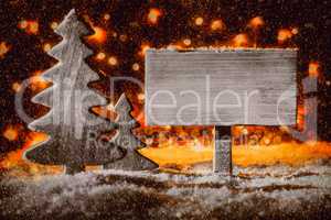 Rustic Sign, Retro Christmas Tree, Copy Space, Snow