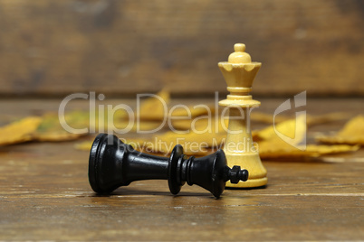 Chess pieces - White queen and defeated black king