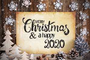 Old Paper With Christmas Decoration, Text Happy 2020, Snowflakes