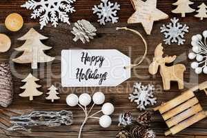 One Label, Frame Of Christmas Decoration, Text Happy Holidays