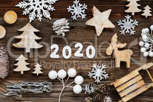 Rustic Wooden Christmas Decoration, 2020, Tree, Fir Cone And Sled