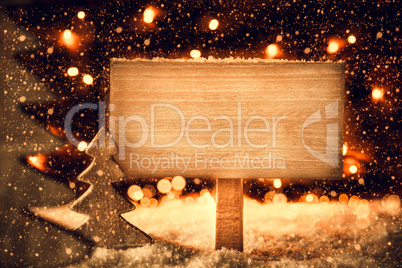 Christmas Tree, Snow, Copy Space, Snowflakes, Retro Sign