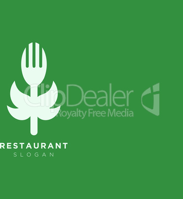 Vector design of a restaurant logo with spoons, leaves and forks. For food, beverage, restaurant product labels