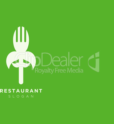 Vector design of a restaurant logo with spoons, leaves and forks. For food, beverage, restaurant product labels