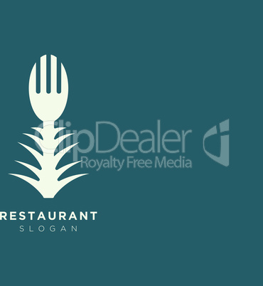 Vector design of a restaurant logo with spoons, leaves and forks. For food, beverage, restaurant product labels