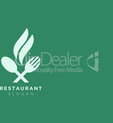 Vector design of a restaurant logo with spoons, leaves and forks. For food, beverage, restaurant product labels