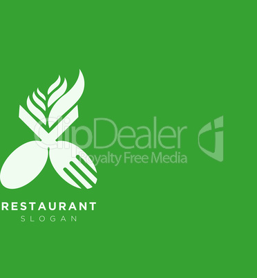 Vector design of a restaurant logo with spoons, leaves and forks. For food, beverage, restaurant product labels