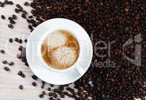 Coffee cup, coffee beans