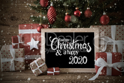 Christmas Tree, Gift, Snowflakes, Text Merry Christmas And A Happy 2020