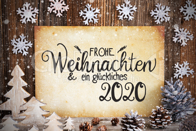 Old Paper, Christmas Decoration, Glueckliches 2020 Means Happy 2020, Snowflakes