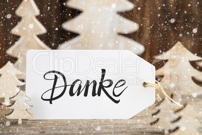 Christmas Tree, Label, Danke Means Thank You, Snowflakes