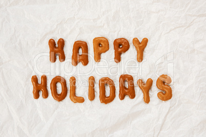 Gingerbread Letters, Text Happy Holidays, White Background