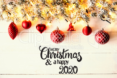Red Christmas Decoration, Fir Branch, Merry Christmas And Happy 2020
