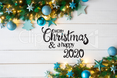 Turqouise Christmas Decoration, Fairy Lights, Merry Christmas And A Happy 2020