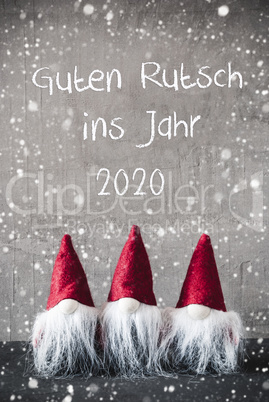 Red Gnomes, Snowflakes, Guten Rutsch Means Happy New Year 2020