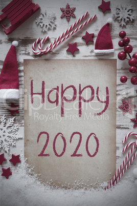 Retro Christmas Flat Lay, Snow, Text Happy 2020