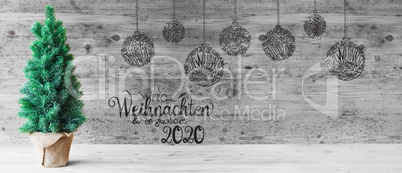 Christmas Tree, Ball, Glueckliches 2020 Means Happy 2020, Black And White