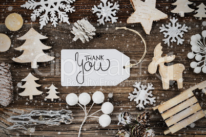 Label, Frame Of Christmas Decoration, Text Thank You, Snowflakes