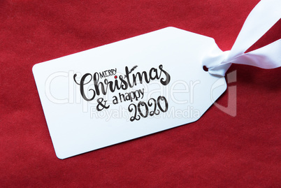 Red Background, Label, Merry Christmas And A Happy 2020