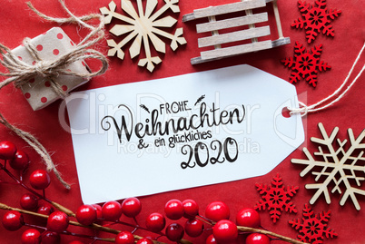 Bright Red Christmas Decoration, Label, Glueckliches 2020 Means Happy 2020