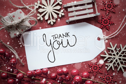 Red Christmas Decoration, Label With Thank You