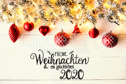 Red Christmas Decoration, Fir Branch, Glueckliches 2020 Means Happy 2020