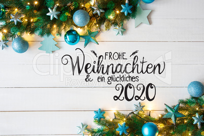 Turqouise Christmas Decoration, Fairy Lights, Glueckliches 2020 Means Happy 2020