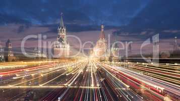 Russia, Moscow. view on Moscow Kremlin at night. Abstract scene.