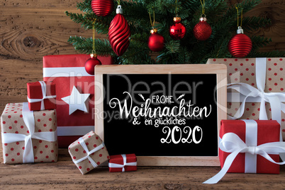 Christmas Tree, Gift, Text Glueckliches 2020 Means Happy 2020