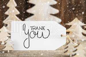 Christmas Tree, Label With English Calligraphy Thank You, Snowflakes