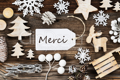 Label, Frame Of Christmas Decoration, Merci Means Thank You