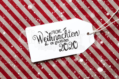 Red Wrapping Paper, Label, Glueckliches 2020 Means Happy 2020, Snowflakes