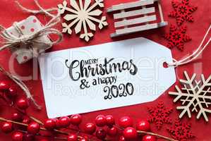 Bright Red Christmas Decoration, Label, Merry Christmas And A Happy 2020