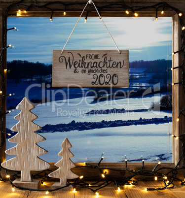 Christmas Tree, Window, Winter Scenery, Glueckliches 2020 Means Happy 2020