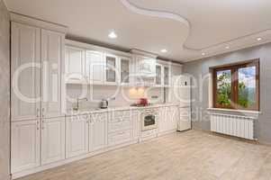 Luxury modern white and beige kitchen interior