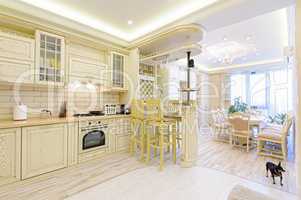 Luxury modern beige and white kitchen interior