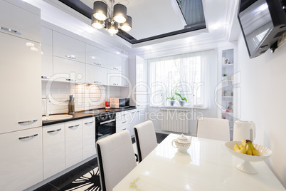Luxury modern black and white kitchen interior