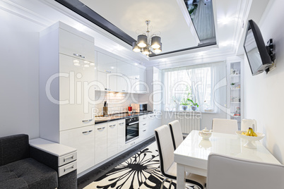 Luxury modern black and white kitchen interior