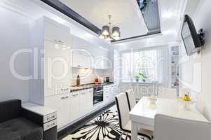 Luxury modern black and white kitchen interior