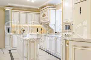 neoclassic style luxury kitchen interior with island