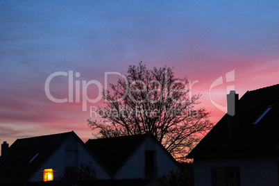 Beautiful sunset from the window of the house