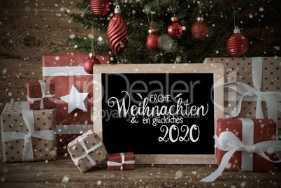 Christmas Tree, Present, Text Glueckliches 2020 Means Happy 2020,Snowflakes