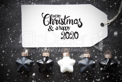 Black Christmas Ball, Label, Merry Christmas And A Happy 2020, Snowflakes