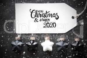 Black Christmas Ball, Label, Merry Christmas And A Happy 2020, Snowflakes