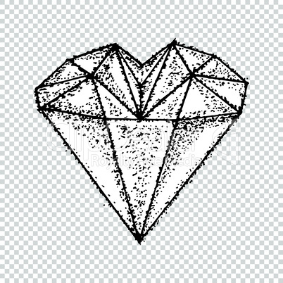 Heart love crystal hand drawn in line art style. Vector Valentine day card.